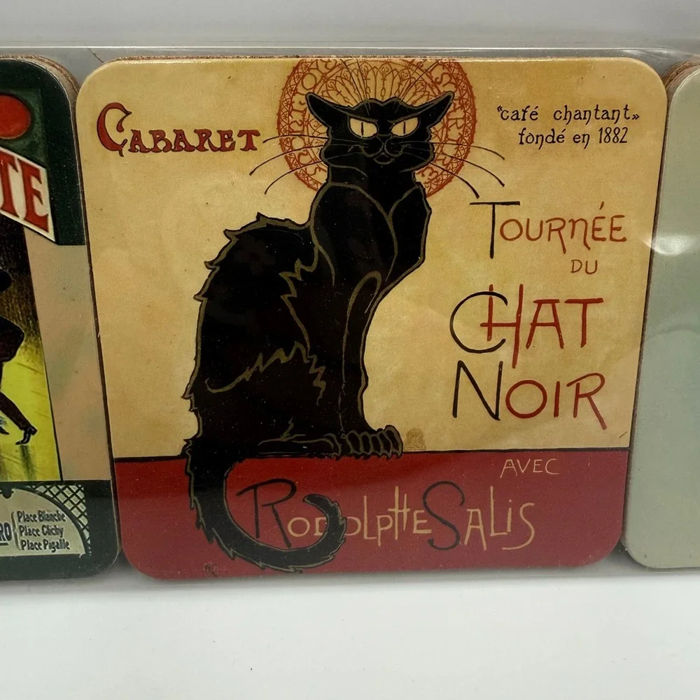 Benart Paris Vintage French Poster Cork Back Coasters Set of 6 Chat Noir New
